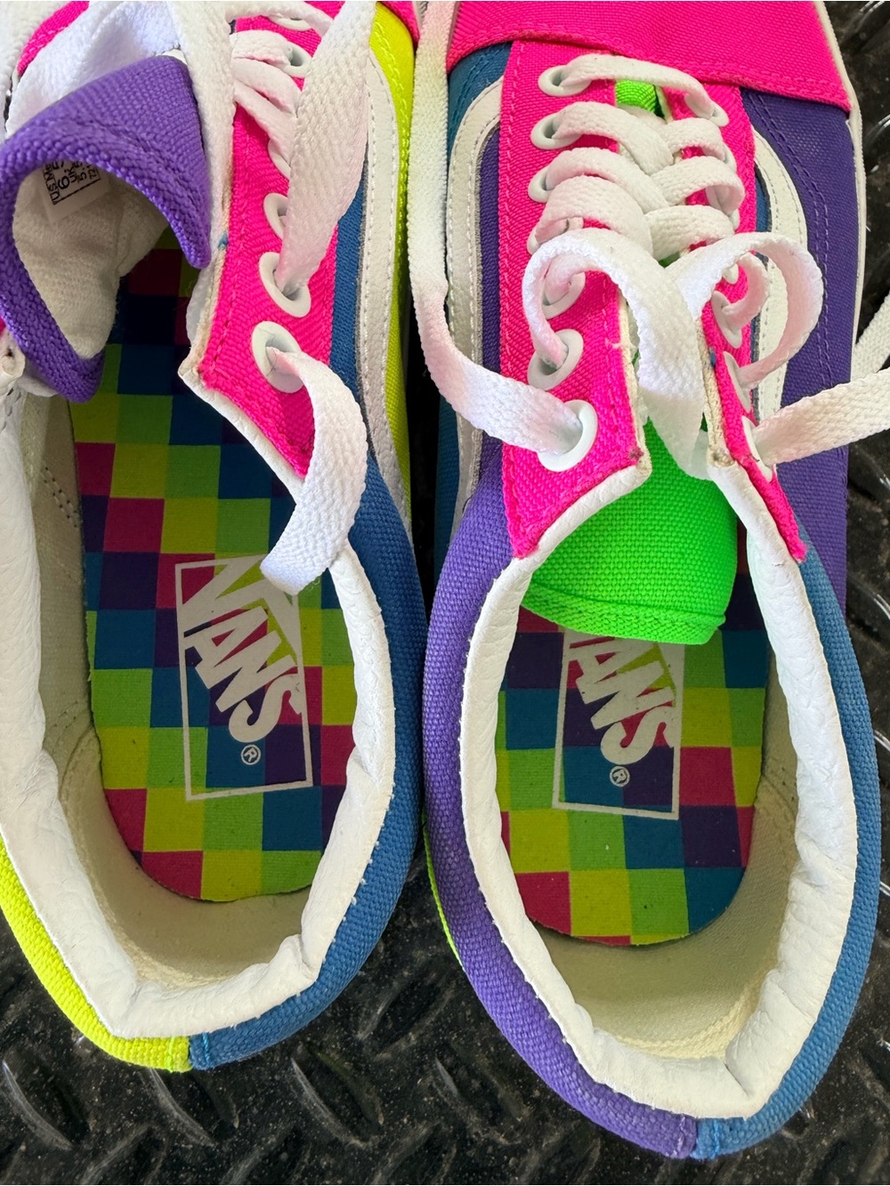 Vans Multicolor Neon Pink Blue Purple Green Low-Top Sneakers - Picture 3 of 5